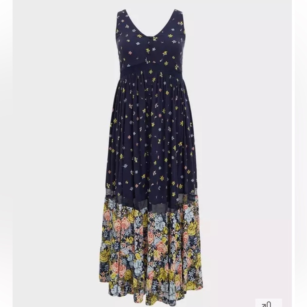 New!‎ Torrid sz 2 Floral Navy Maxi Challis Button-Front Dress 2X